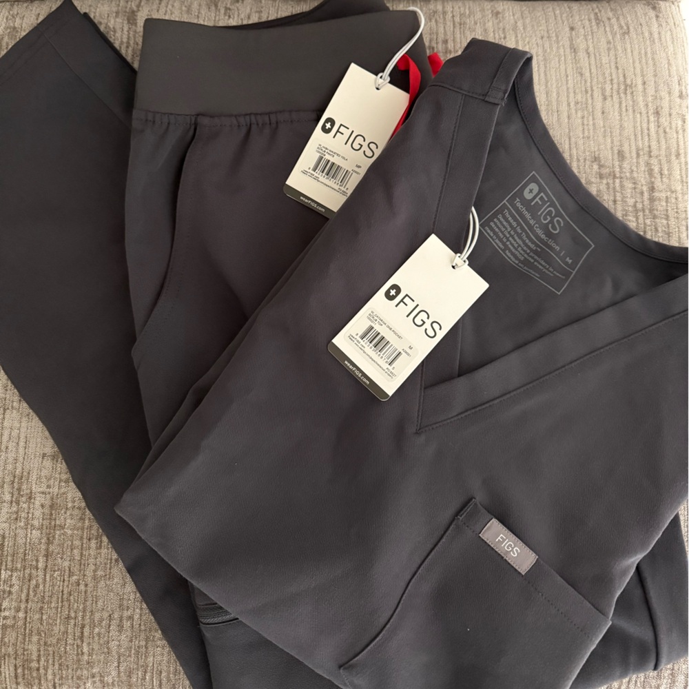 FIGS Charcoal and Red Scrub Pants